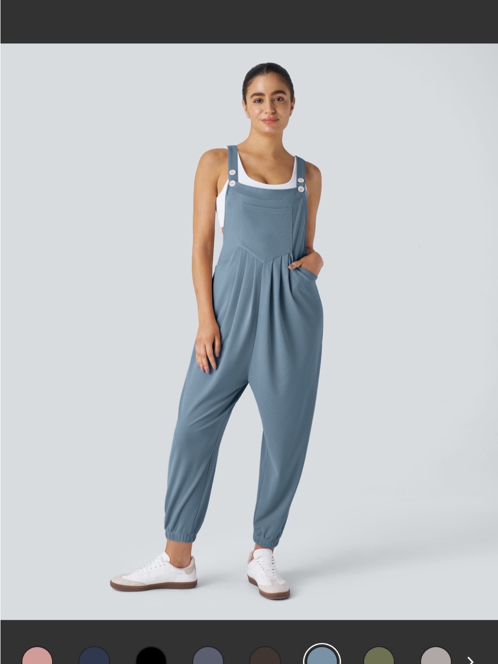 HALARA Waffle Knit Dusty Blue Relaxed Jogger Overalls